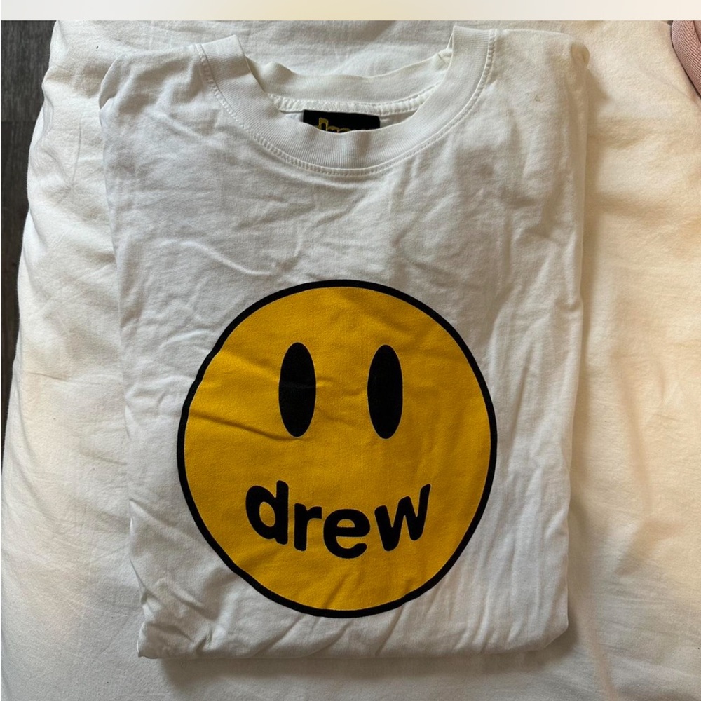 Drew House White Tee with Yellow Logo